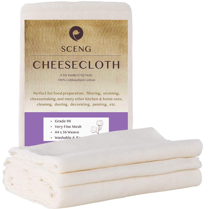 S.CENG Cheesecloth, Grade 90, 72 Sq Feet, 100% Unbleached Cotton Fabric, Ultra Fine Reusable Cheesecloth for Cooking, Straining (Grade 90-8Yards) - Image 1